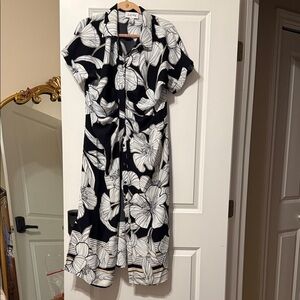 Joseph Ribkoff Black and White Floral Midi Dress